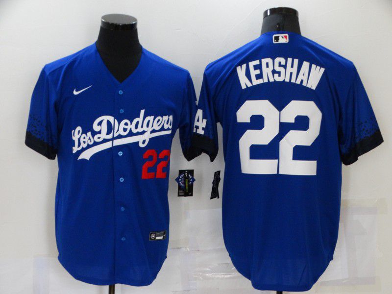 Men Los Angeles Dodgers 22 Kershaw Blue City Edition Game Nike 2021 MLB Jerseys